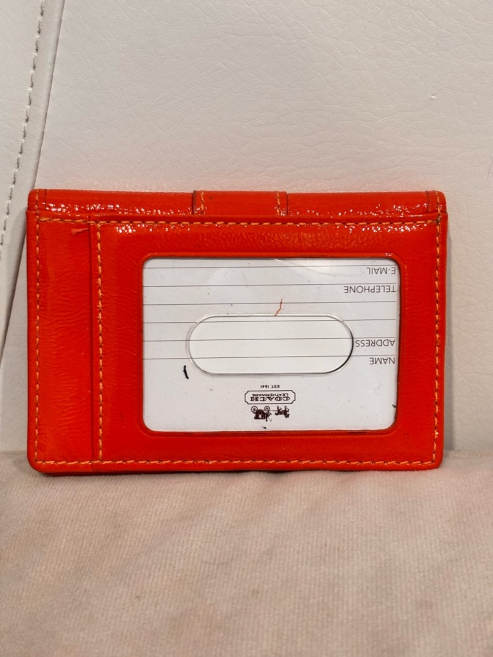 Coach Bright Orange Pebbled Leather Key & Card Holder - Picture 6 of 11